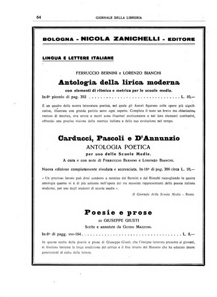 Giornale della libreria organo ufficiale della Associazione italiana editori