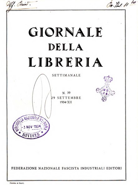 Giornale della libreria organo ufficiale della Associazione italiana editori