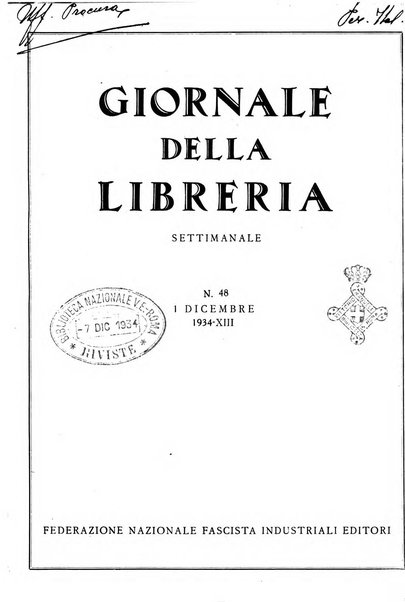 Giornale della libreria organo ufficiale della Associazione italiana editori