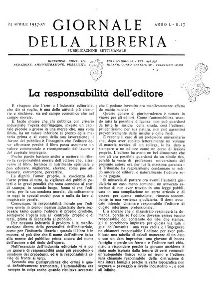 Giornale della libreria organo ufficiale della Associazione italiana editori