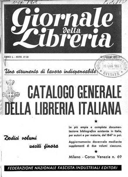 Giornale della libreria organo ufficiale della Associazione italiana editori