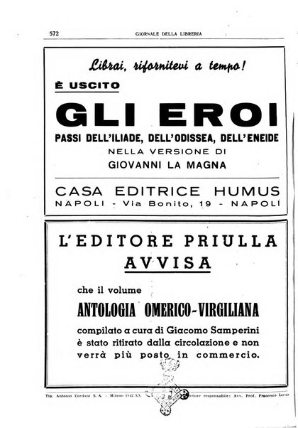 Giornale della libreria organo ufficiale della Associazione italiana editori