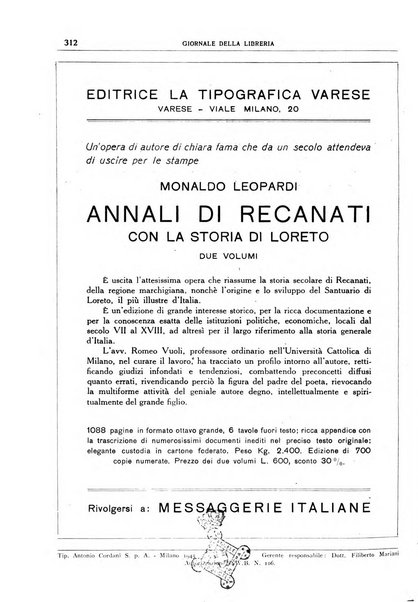 Giornale della libreria organo ufficiale della Associazione italiana editori