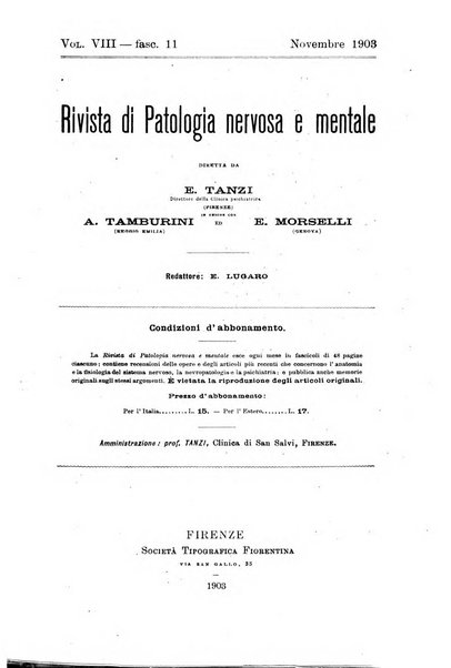 Rivista di patologia nervosa e mentale