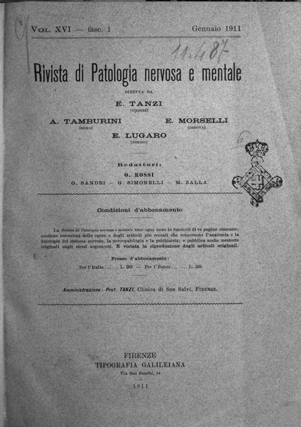 Rivista di patologia nervosa e mentale