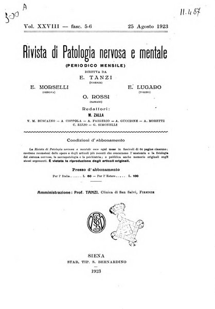 Rivista di patologia nervosa e mentale