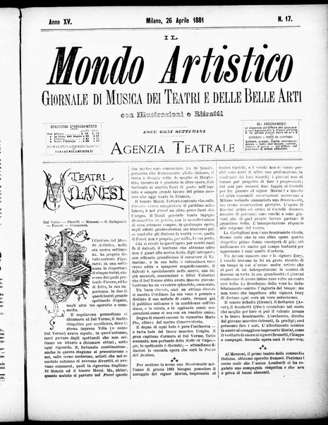 Il mondo artistico : giornale di musica dei teatri e delle belle arti