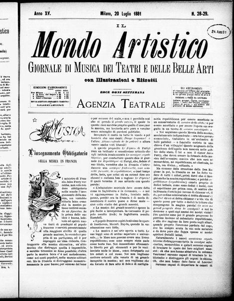 Il mondo artistico : giornale di musica dei teatri e delle belle arti