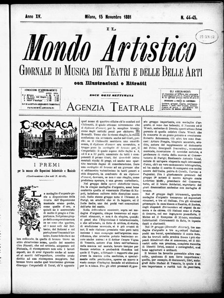 Il mondo artistico : giornale di musica dei teatri e delle belle arti