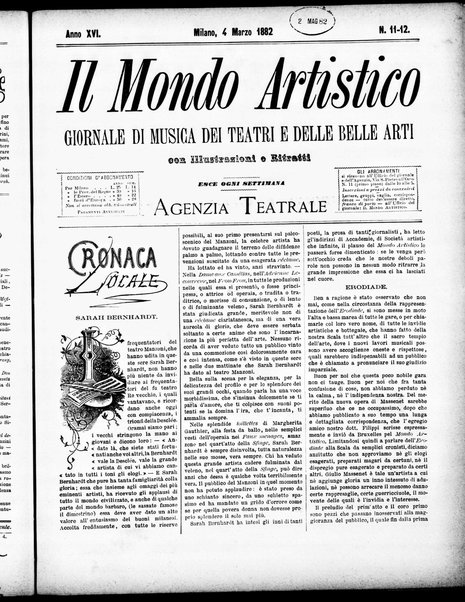 Il mondo artistico : giornale di musica dei teatri e delle belle arti