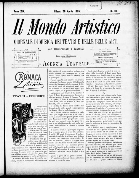 Il mondo artistico : giornale di musica dei teatri e delle belle arti