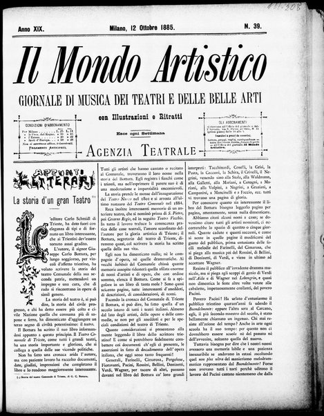 Il mondo artistico : giornale di musica dei teatri e delle belle arti