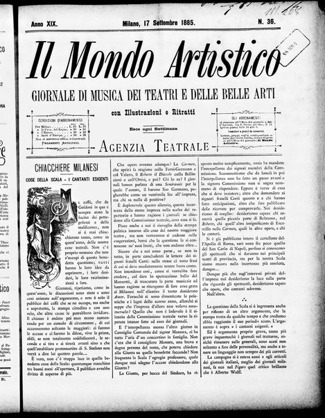 Il mondo artistico : giornale di musica dei teatri e delle belle arti