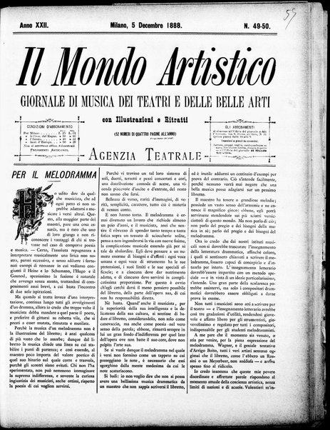 Il mondo artistico : giornale di musica dei teatri e delle belle arti