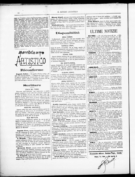 Il mondo artistico : giornale di musica dei teatri e delle belle arti