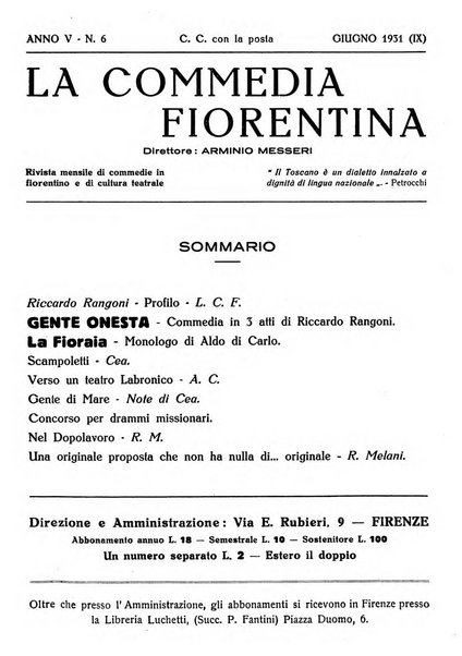 La commedia fiorentina raccolta mensile di commedie in vernacolo fiorentino