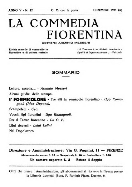 La commedia fiorentina raccolta mensile di commedie in vernacolo fiorentino