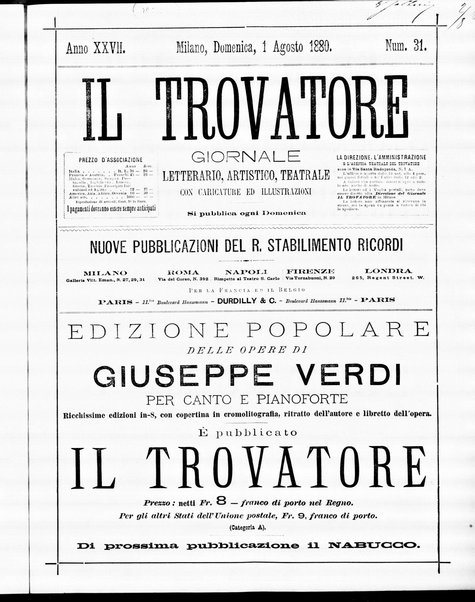 Il trovatore : giornale letterario, artistico, teatrale