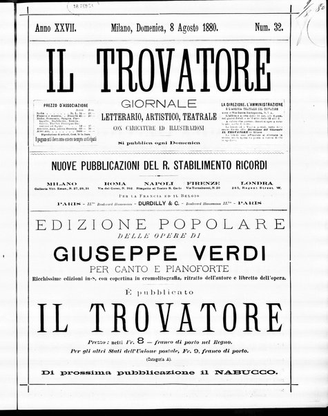 Il trovatore : giornale letterario, artistico, teatrale