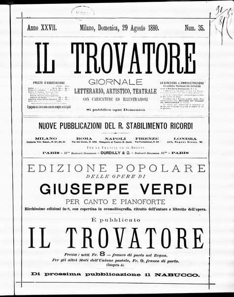 Il trovatore : giornale letterario, artistico, teatrale