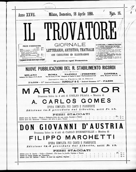 Il trovatore : giornale letterario, artistico, teatrale