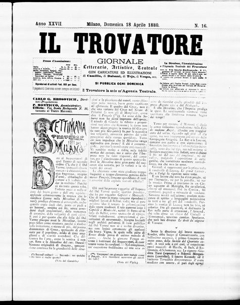 Il trovatore : giornale letterario, artistico, teatrale