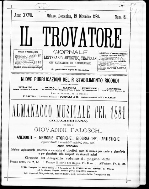 Il trovatore : giornale letterario, artistico, teatrale