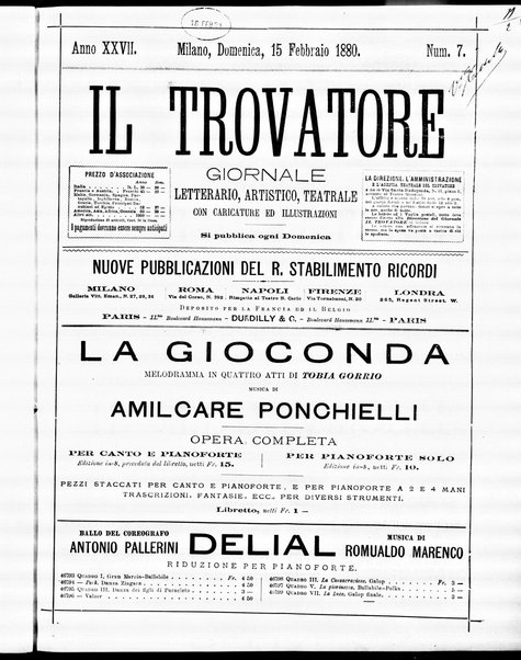 Il trovatore : giornale letterario, artistico, teatrale