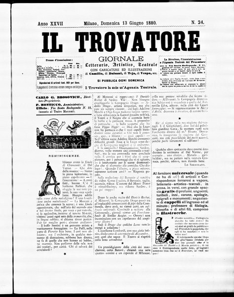 Il trovatore : giornale letterario, artistico, teatrale