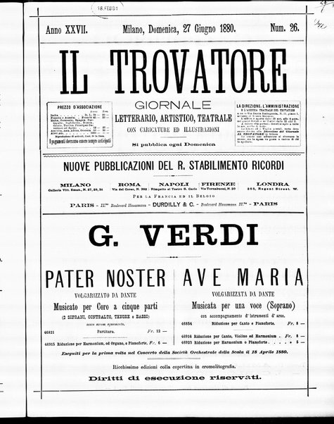 Il trovatore : giornale letterario, artistico, teatrale