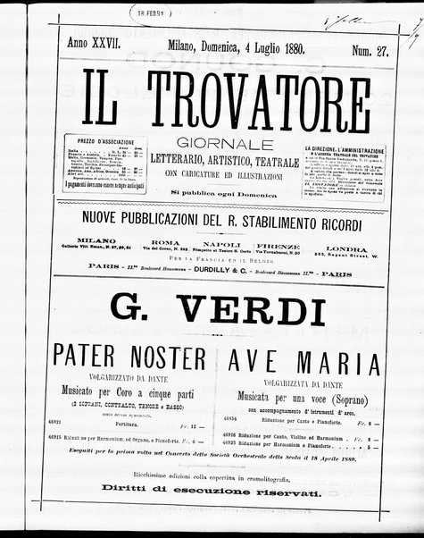 Il trovatore : giornale letterario, artistico, teatrale