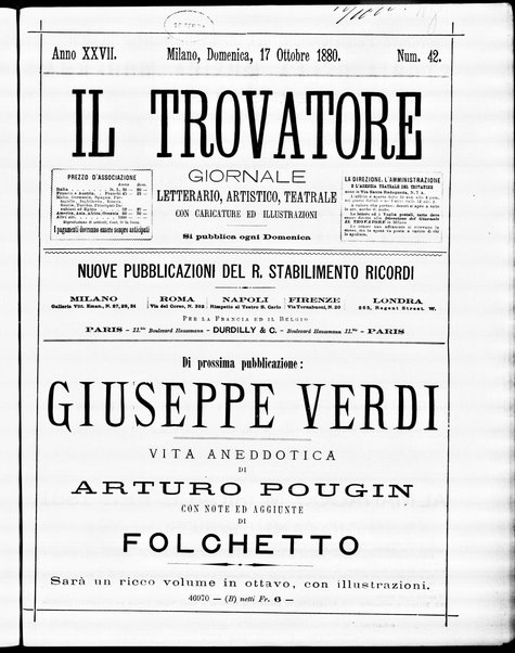 Il trovatore : giornale letterario, artistico, teatrale