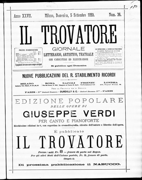 Il trovatore : giornale letterario, artistico, teatrale