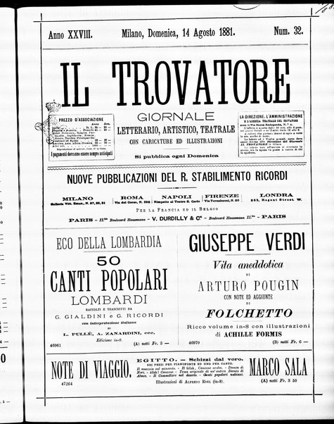 Il trovatore : giornale letterario, artistico, teatrale