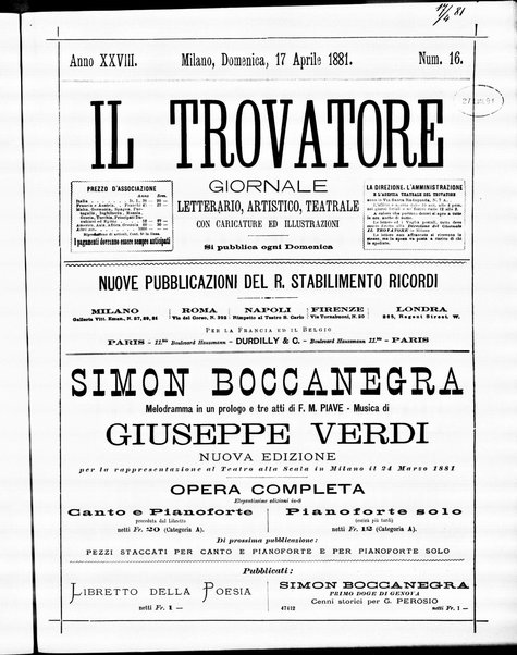 Il trovatore : giornale letterario, artistico, teatrale