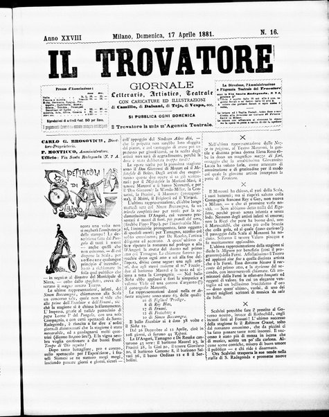 Il trovatore : giornale letterario, artistico, teatrale