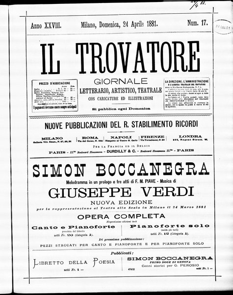 Il trovatore : giornale letterario, artistico, teatrale