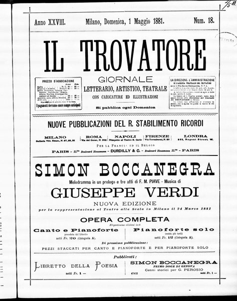 Il trovatore : giornale letterario, artistico, teatrale