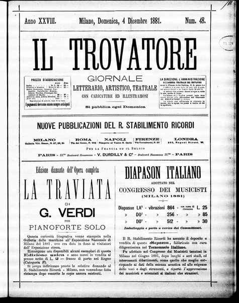 Il trovatore : giornale letterario, artistico, teatrale