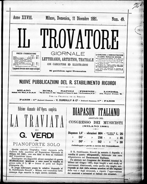 Il trovatore : giornale letterario, artistico, teatrale