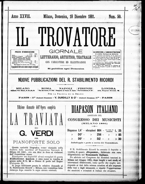 Il trovatore : giornale letterario, artistico, teatrale