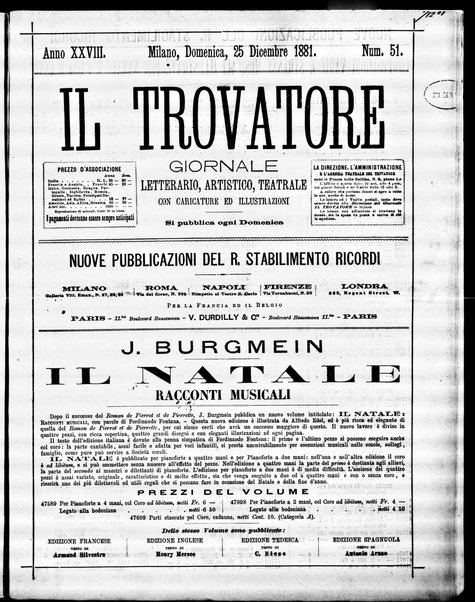 Il trovatore : giornale letterario, artistico, teatrale