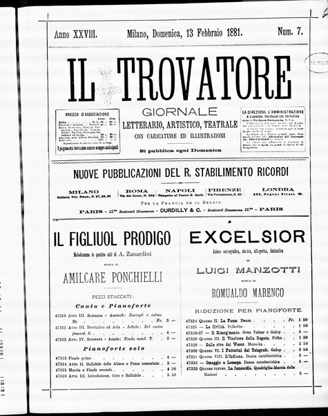 Il trovatore : giornale letterario, artistico, teatrale