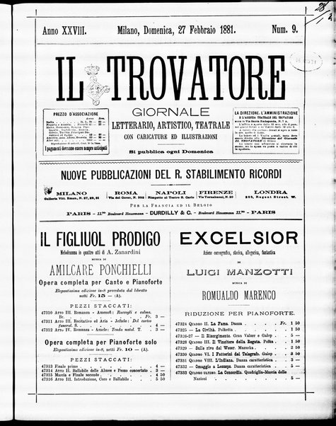 Il trovatore : giornale letterario, artistico, teatrale