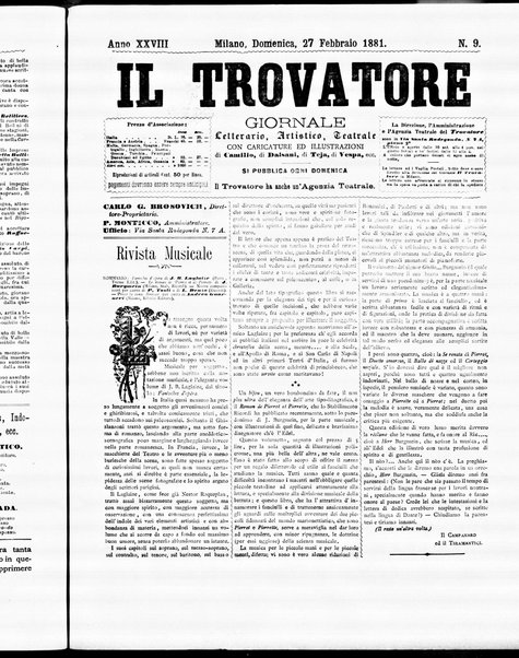 Il trovatore : giornale letterario, artistico, teatrale