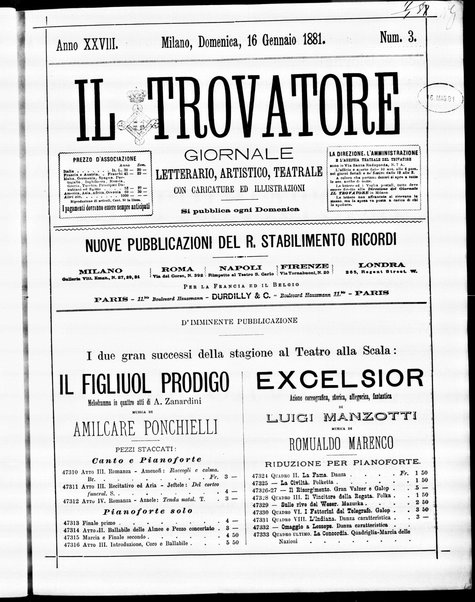 Il trovatore : giornale letterario, artistico, teatrale