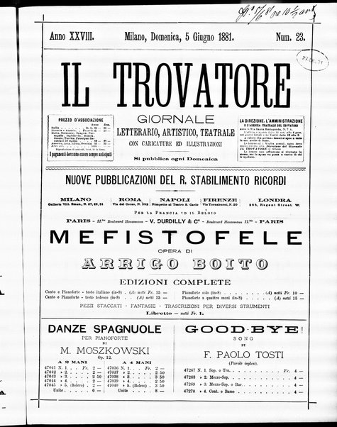 Il trovatore : giornale letterario, artistico, teatrale