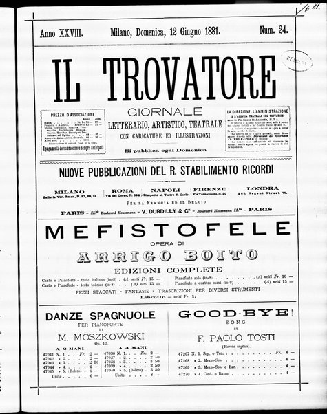 Il trovatore : giornale letterario, artistico, teatrale