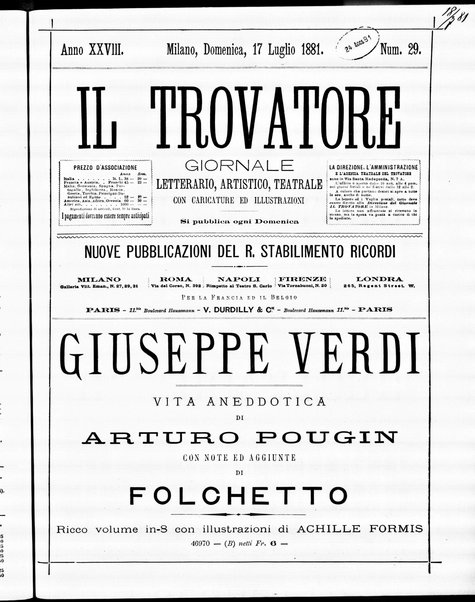 Il trovatore : giornale letterario, artistico, teatrale