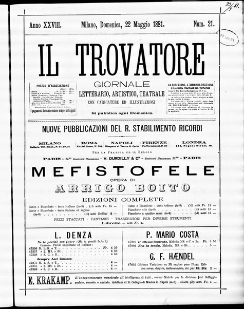 Il trovatore : giornale letterario, artistico, teatrale